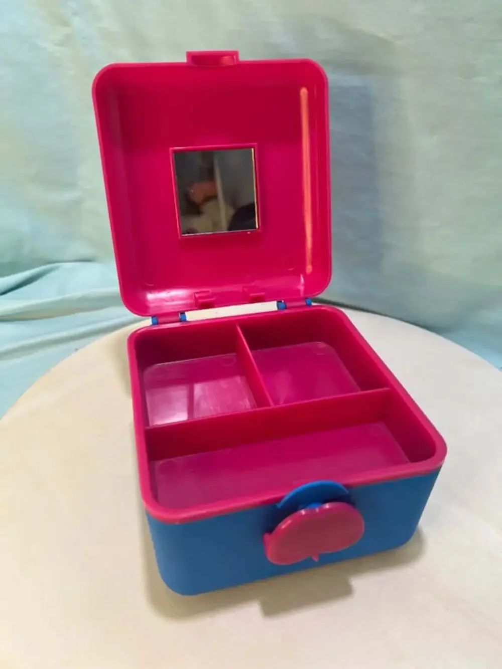 Vintage 90s Blue and Pink Storage Box with Mirror